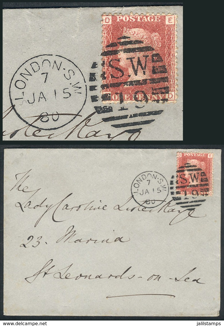 GREAT BRITAIN: Sc.33 (SG.43), 1p. Red-rose PLATE 225, Franking A Cover Sent From London To St. Leonards On Sea On 15/JA - Sonstige & Ohne Zuordnung