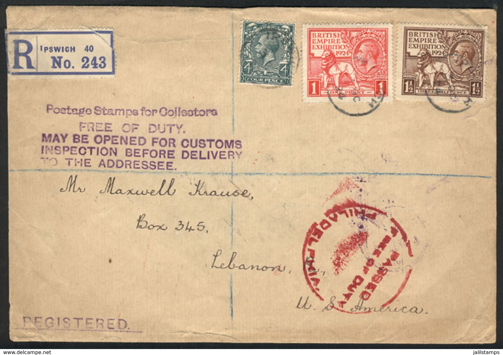 GREAT BRITAIN: Registered Cover Sent To USA On 4/OC/1924, Fine Quality! - Other & Unclassified