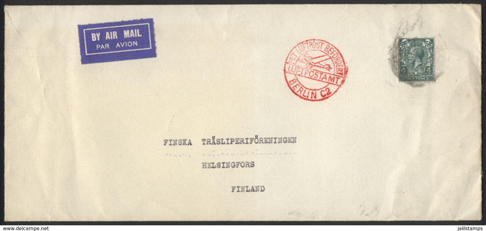 GREAT BRITAIN: Unsealed Cover (with Printed Matter?) Sent By Airmail From London To Finland In DE/1933 By Germany DLH ( - Autres & Non Classés