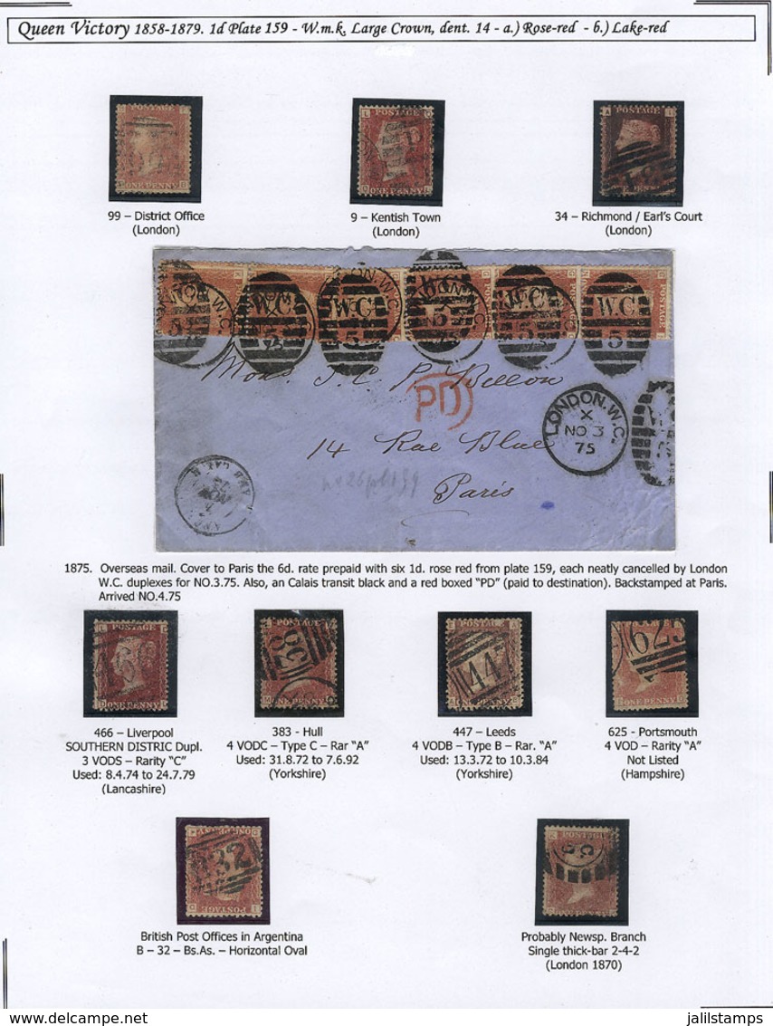 GREAT BRITAIN: CANCELS On The 1p. Of 1864 (Sc.33, SG.43), Developed On Pages According To The Plate Number, Inclu - Autres & Non Classés