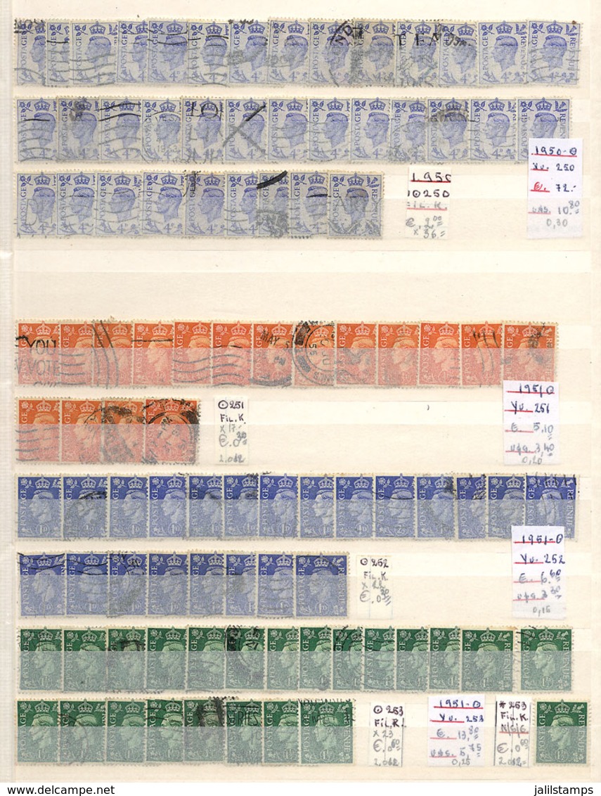 GREAT BRITAIN: Several Hundreds Used Definitive Stamps (George VI) Mounted In 2 Stockbooks, Including Some Exampl - Autres & Non Classés