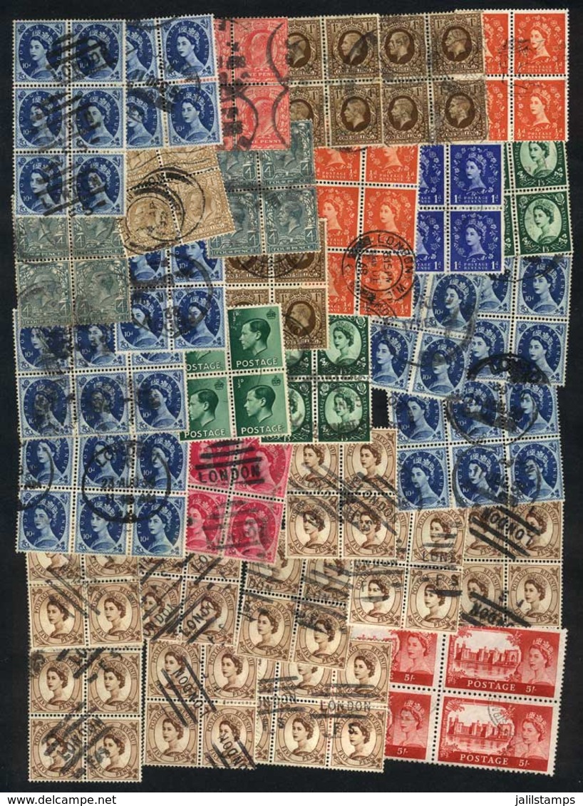 GREAT BRITAIN: Approximately 50 Used Blocks Of 4 Of Definitives, VF Quality! - Andere & Zonder Classificatie