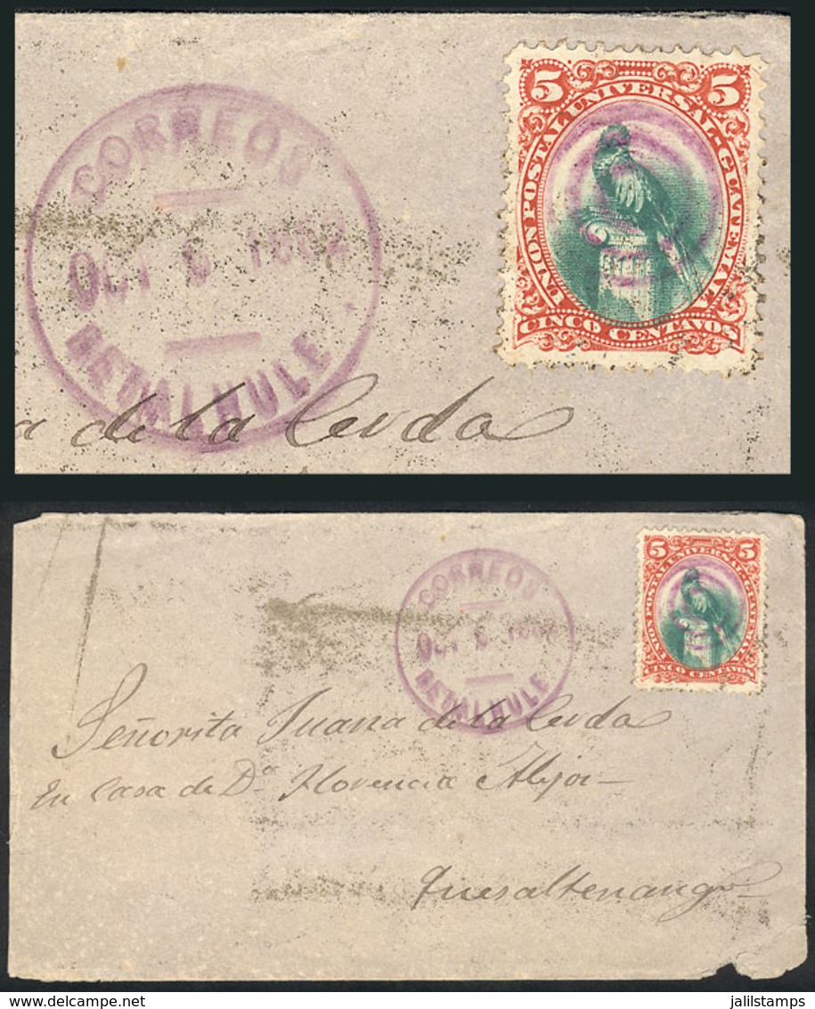 GUATEMALA: 6/OC/1882 RETALHULEU - Quexaltenango: Cover Franked With 5c. Quetzal Bird Of 1881 (Sc.23), With Mute Can - Guatemala