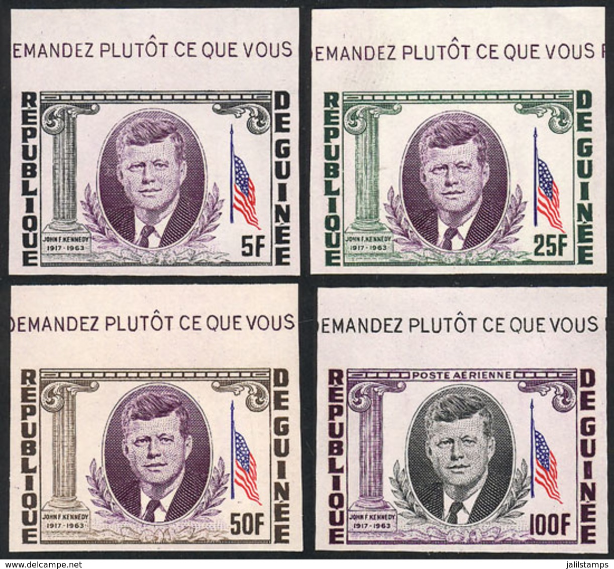 GUINEA: Sc.325/327 + C56, 1964 Kennedy, Cpl. Set Of 4 IMPERFORATE Values, Excellent Quality! - Guinée (1958-...)
