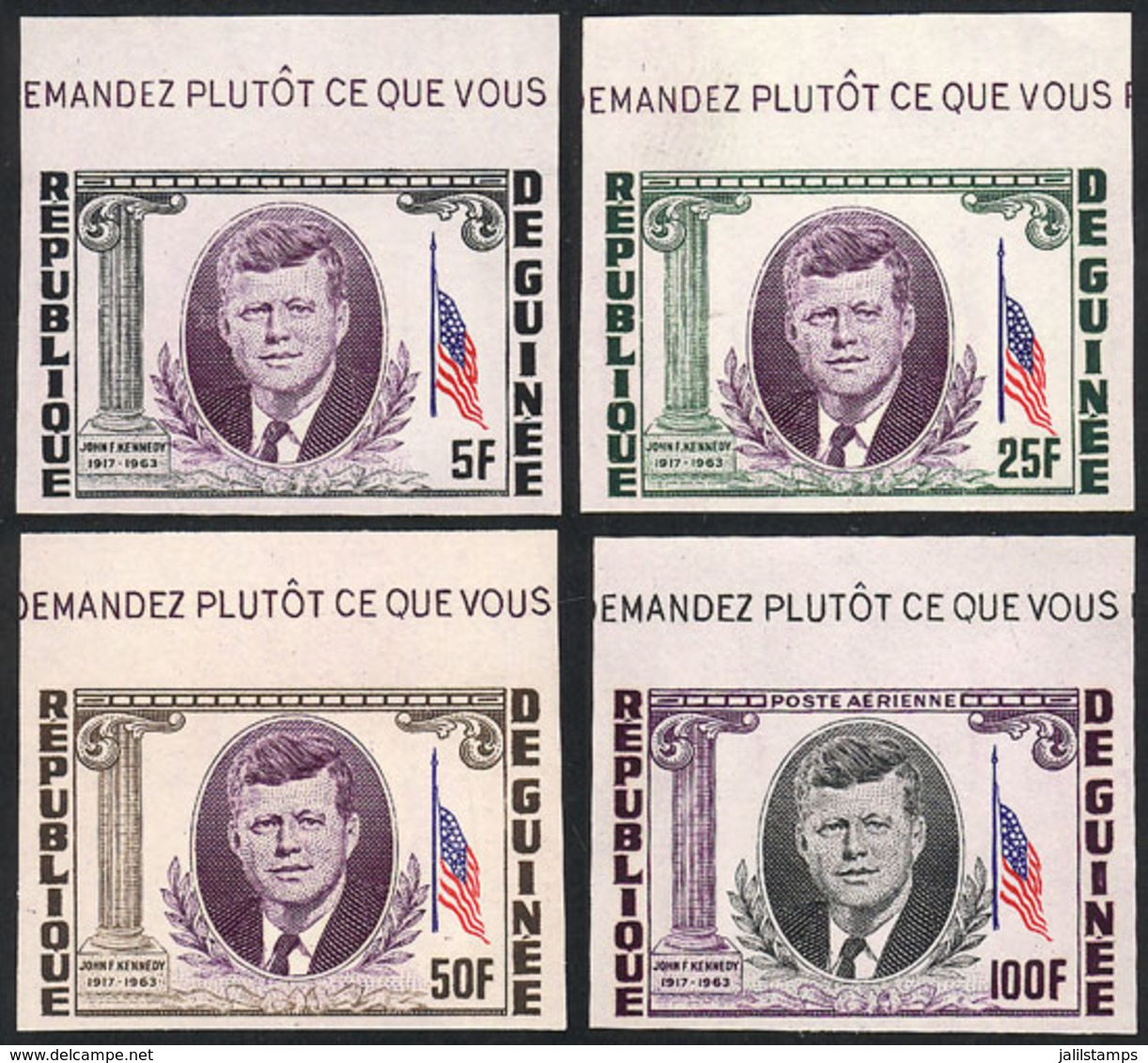 GUINEA: Sc.325/327 + C56, 1964 Kennedy, Cpl. Set Of 4 IMPERFORATE Values, Excellent Quality! - Guinea (1958-...)