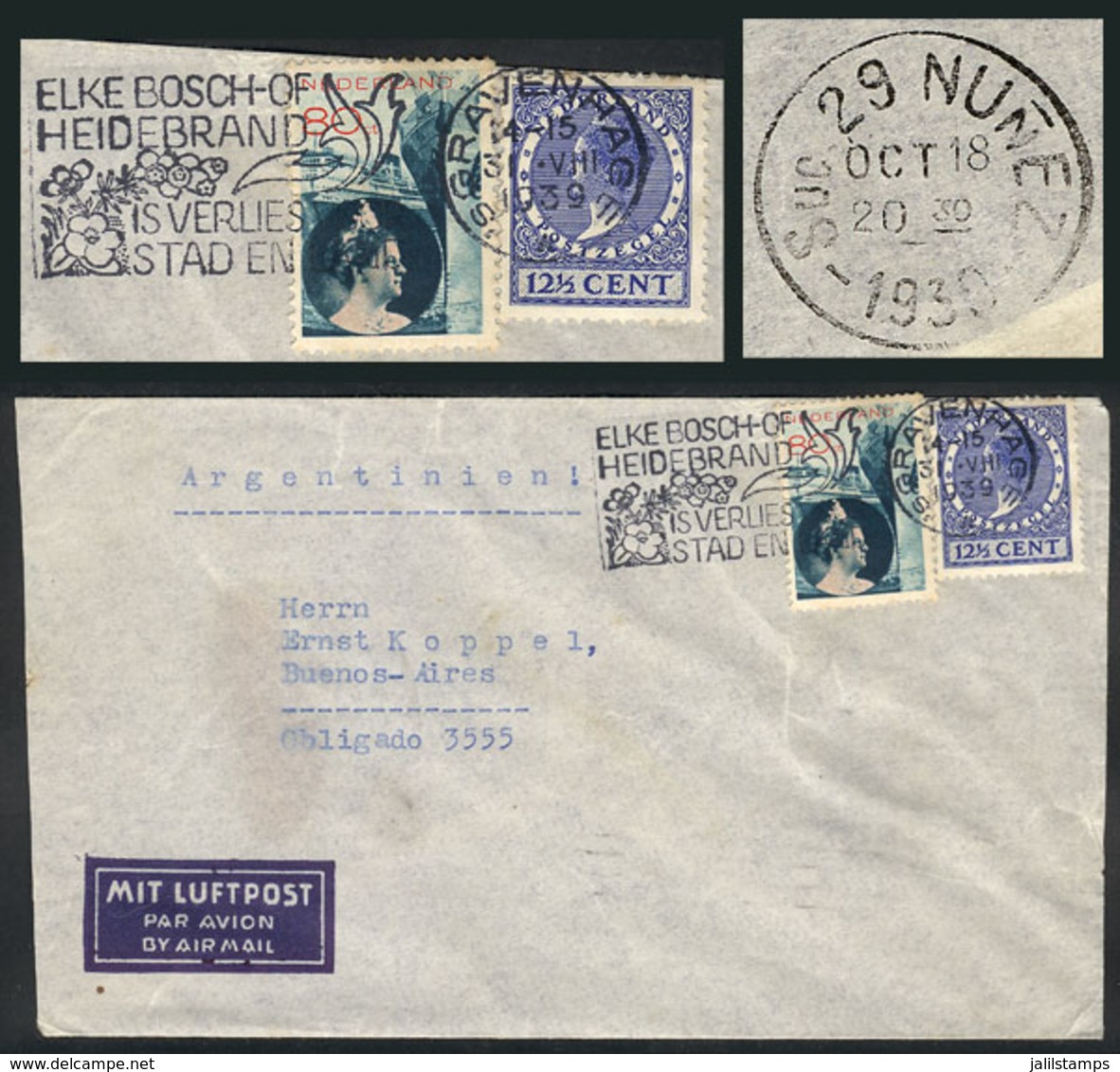 NETHERLANDS: THE DAY BEFORE THE START OF WORLD WAR II: Airmail Cover Sent From Den Haag To Argentina On 31/AU/1939 Fr - Autres & Non Classés
