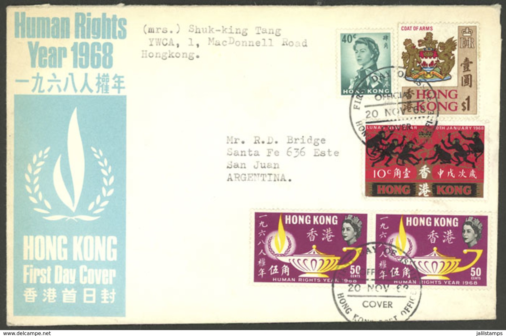 HONG KONG: Cover Sent To Argentina On 20/NO/1968 With Very Nice Postage, VF Quality! - Autres & Non Classés