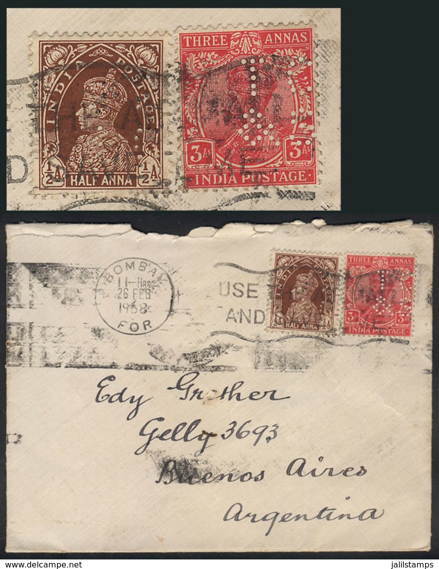 BRITISH INDIA: Unusual Destination, Postage With PERFIN Stamps: Cover Franked With Stamps Of ½a. And 3a., Both With "T - Sonstige & Ohne Zuordnung