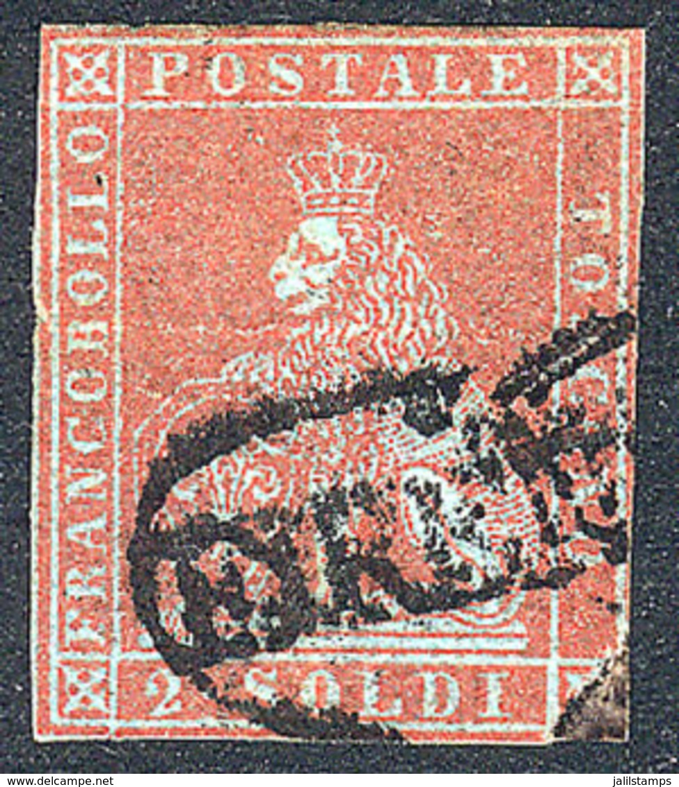 TOSCANA: Sc.3, 1851/2 2s. Scarlet, Genuine But With Defect (bottom Right Corner Missing, It Was Poorly Repaired But It C - Toscane