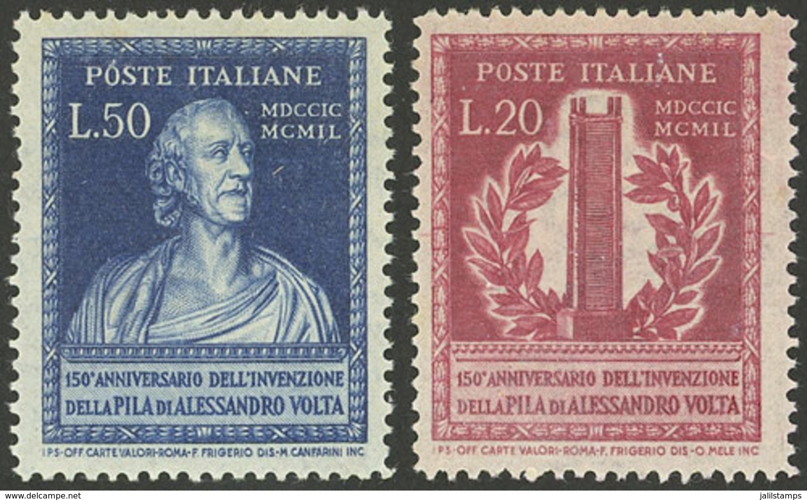 ITALY: Yvert 549/550, 1949 Volta's Electric Battery, Cmpl. Set Of 2 MNH Values, Excellent Quality! - Ohne Zuordnung