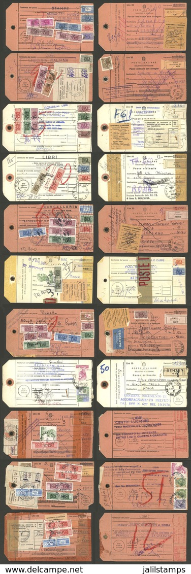 ITALY: 11 Parcel Post Tags Used Between 1976 And 1980 And Returned To Sender, Nice Postages, Interesting! - Zonder Classificatie