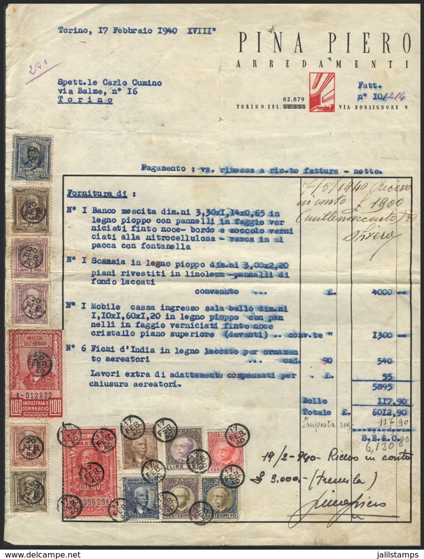 ITALY: Very Nice Revenue Stamps (including High Values) On A Document Of The Year 1940! - Sin Clasificación