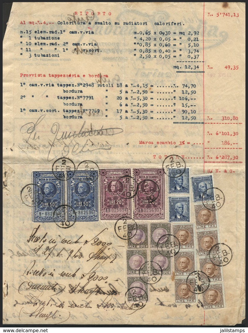 ITALY: Very Nice Revenue Stamps (including High Values) On A Document Of The Year 1940! - Ohne Zuordnung