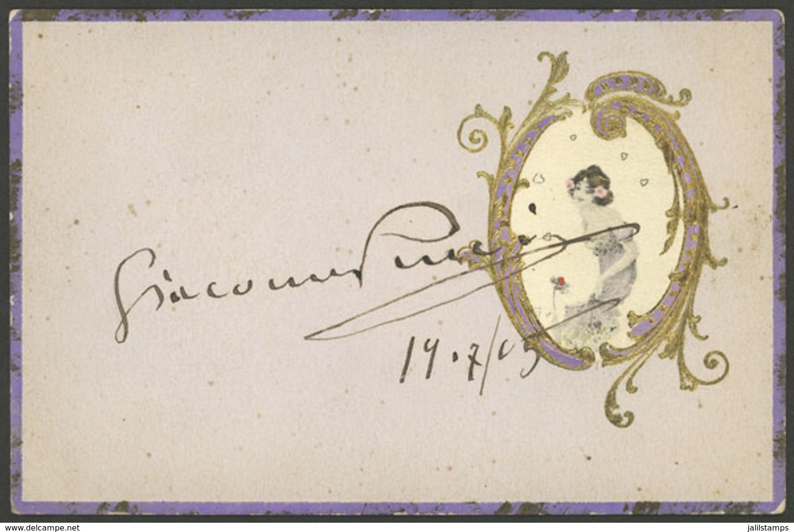 AUTOGRAPHS: PUCCINI, Giacomo: Opera Composer, Hand-written Signature On A Postcard Dated 19/JUL/1905, A Few Days After T - Altri & Non Classificati