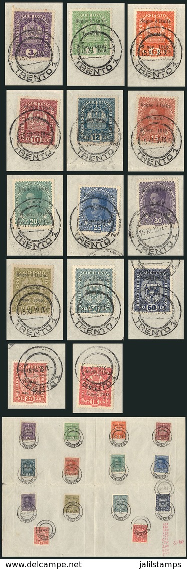 ITALY - TRENTINO: Sc.N33/N45 + N47, 1918 14 Values Of The Set Glued To A Page Cancelled "TRENTO 15/XI/18", The Page Wi - Altri & Non Classificati