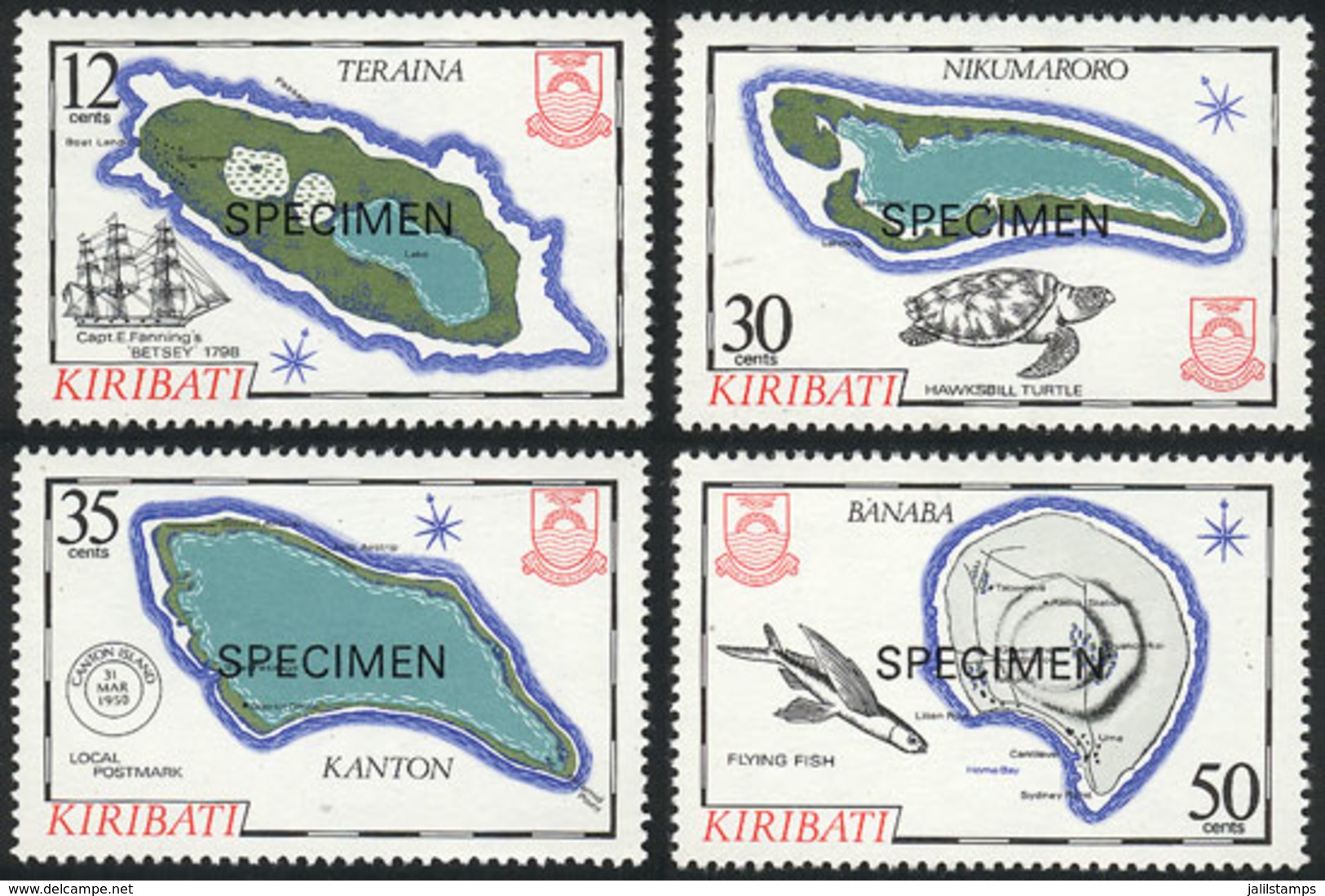 KIRIBATI: Sc.436/9, 1984 Maps & Fauna, Cpl. Set Of 4 Values With SPECIMEN Overprint, Excellent Quality! - Kiribati (1979-...)