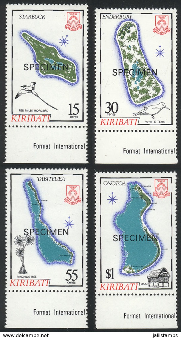 KIRIBATI: Sc.456/9, 1985 Maps & Fauna, Cpl. Set Of 4 Values With SPECIMEN Overprint, Excellent Quality! - Kiribati (1979-...)