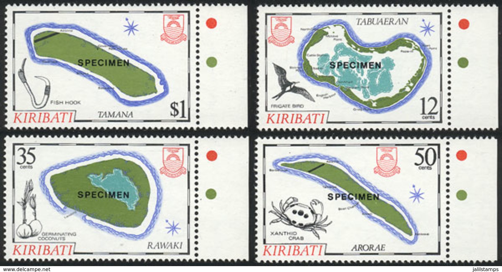 KIRIBATI: Sc.487/90, 1987 Maps & Birds, Cpl. Set Of 4 Values With SPECIMEN Overprint, Excellent Quality! - Kiribati (1979-...)