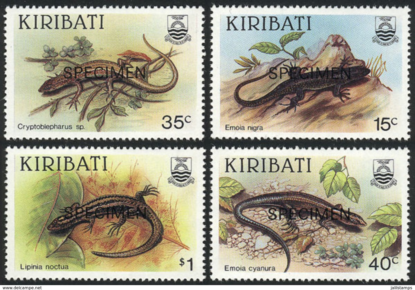 KIRIBATI: Sc.491/4, 1987 Reptiles, Cpl. Set Of 4 Values With SPECIMEN Overprint, Excellent Quality! - Kiribati (1979-...)