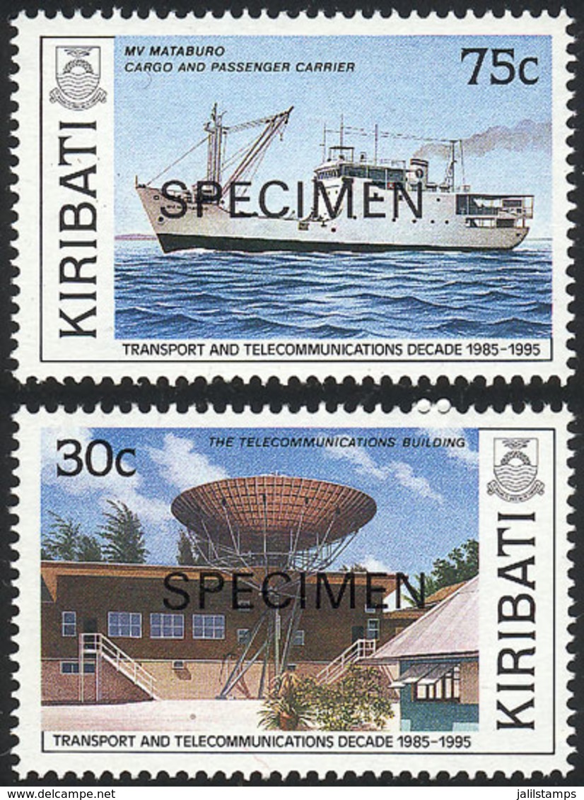 KIRIBATI: Sc.528/9 1989 Transport & Telecomnunications, Set Of 2 Values With SPECIMEN Overprint, Excellent Quality - Kiribati (1979-...)