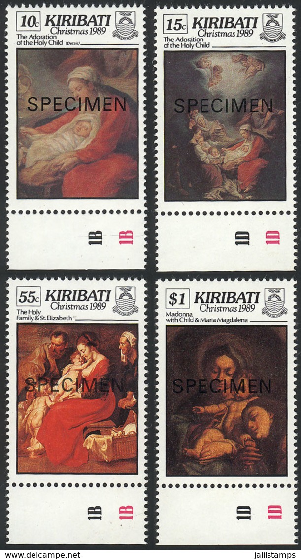 KIRIBATI: Sc.530/3, 1989 Christmas, Cpl. Set Of 4 Values With SPECIMEN Overprint, Excellent Quality! - Kiribati (1979-...)