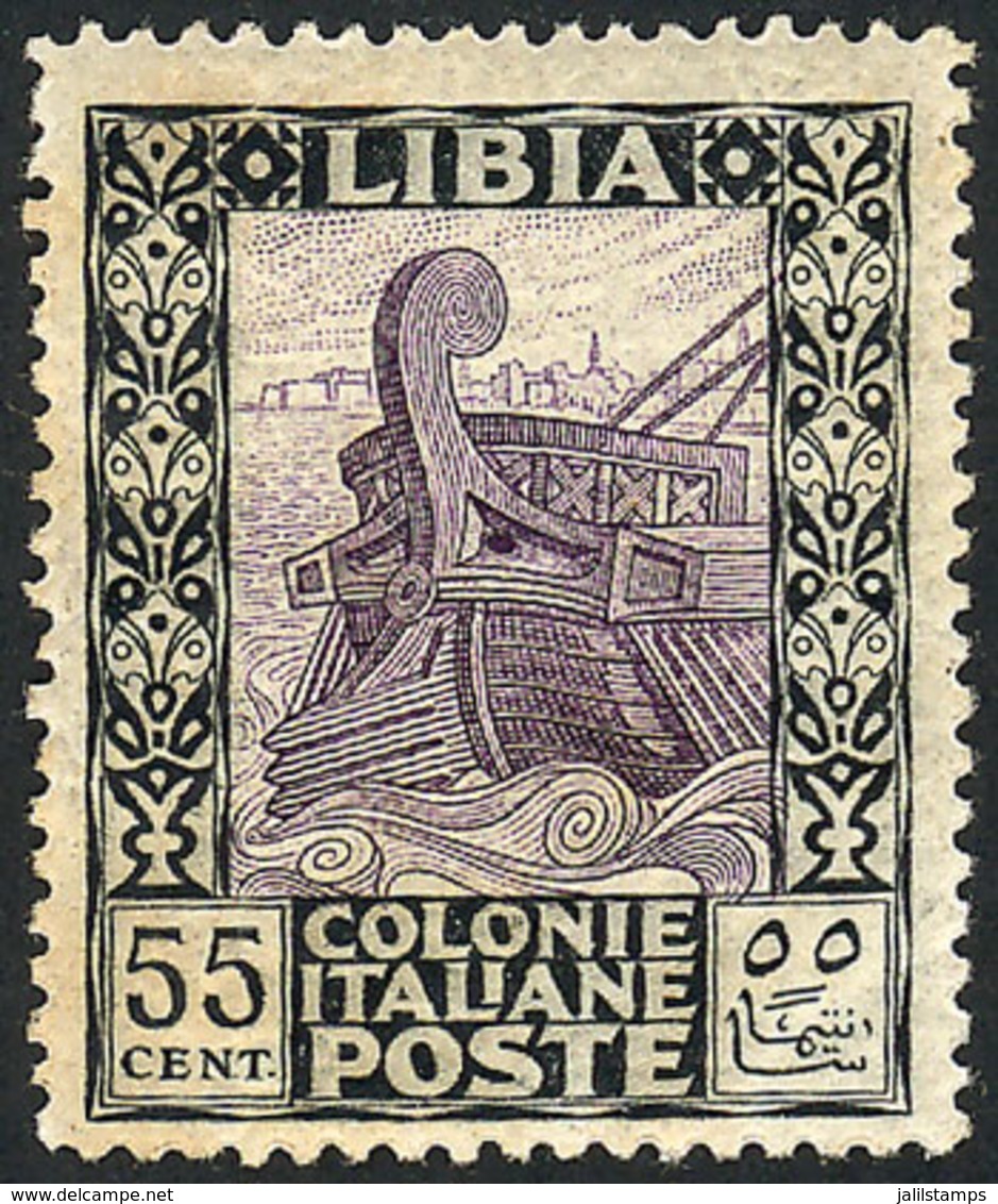 LIBYA: Sc.56, 1924/40 Unwatermarked, 55c. Roman Galley, Mint Lightly Hinged, Toned Gum, Very Good Appearance, R - Libia