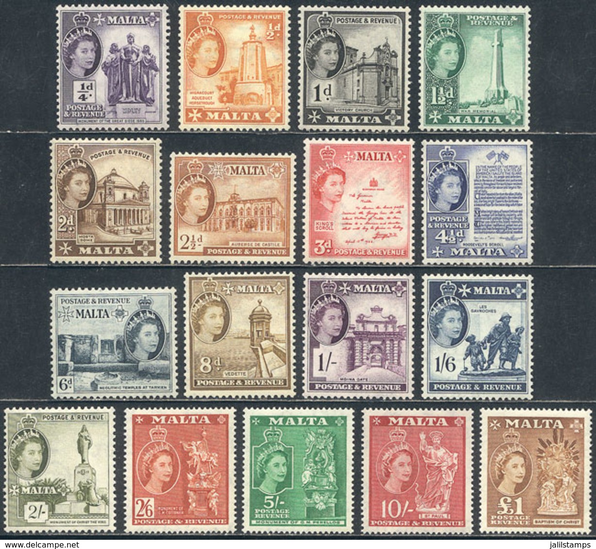 MALTA: Sc.246/262, 1956/7 Complete Set Of 17 Values, Mint Lightly Hinged, VF Quality, Catalog Value US$124+ - Malta