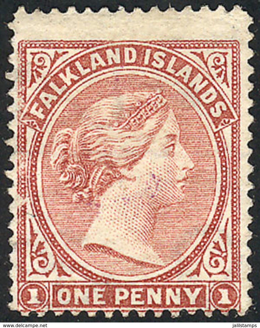 FALKLAND I.: Sc.7, With Variety: Very Notable Double-line LETTER Watermark, Minor Defect On Front, Mint No Gum, Rare! - Falkland