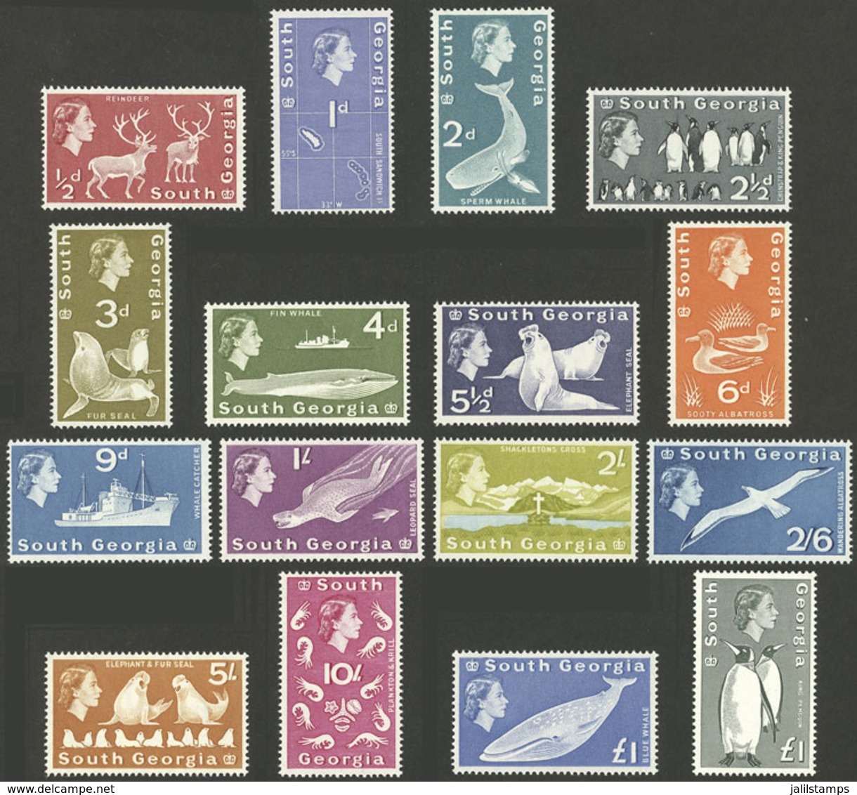 SOUTH GEORGIA: Yvert 9/24, 1963/9 Fauna, Cmpl. Set Of 16 Values, MNH, Excellent! - Falklandinseln