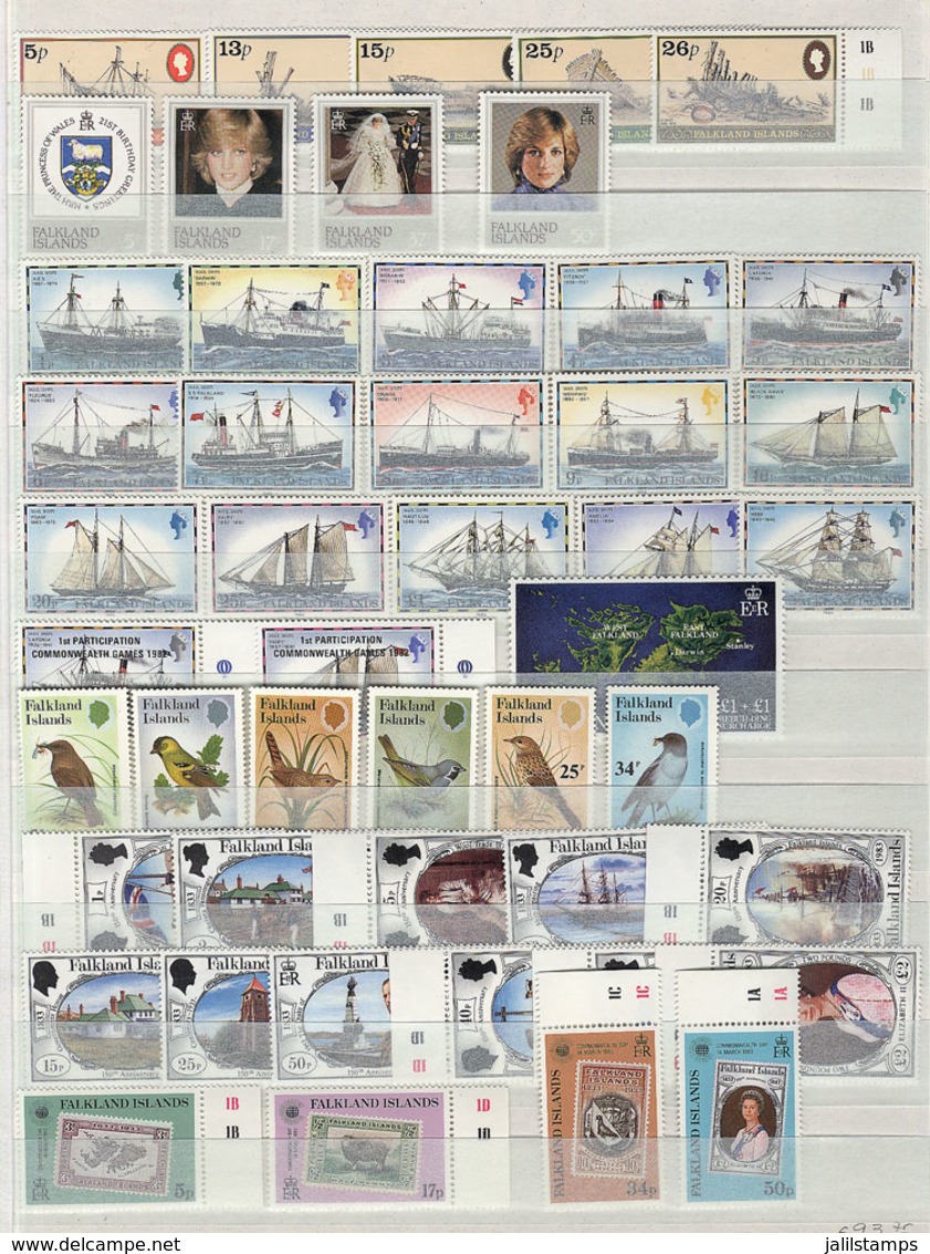 FALKLAND I.: Lot Of Stamps And Sets (almost All Modern) In Stockbook, Virtually All Are MNH And Of Excellent Qu - Falklandinseln