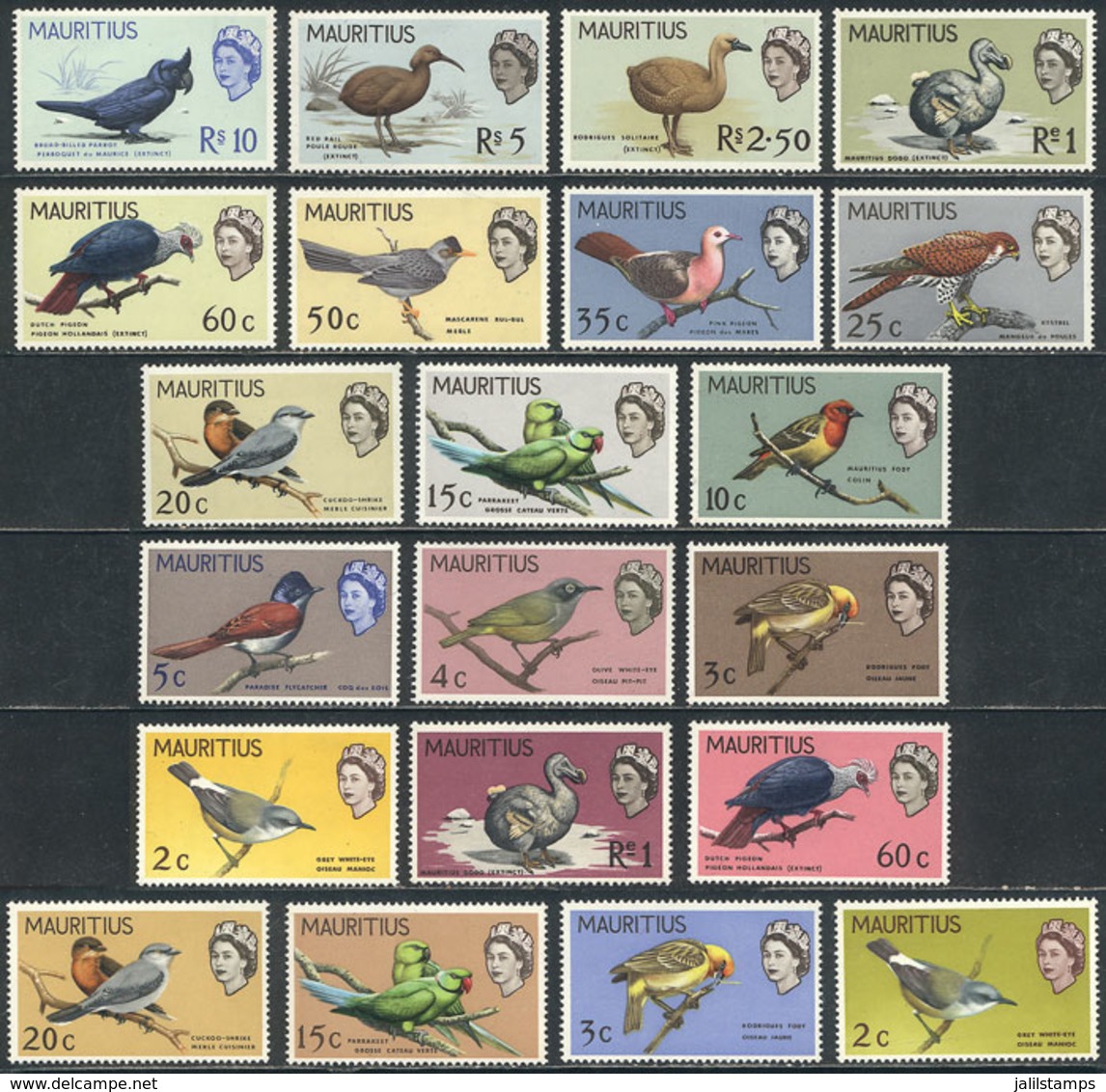 MAURITIUS: Sc.276/290 + 327/332, 1965 And 1968 Birds, Cpl. Set Of 21 MNH Values, VF Quality, Catalog Value US$77+ - Mauritius (...-1967)