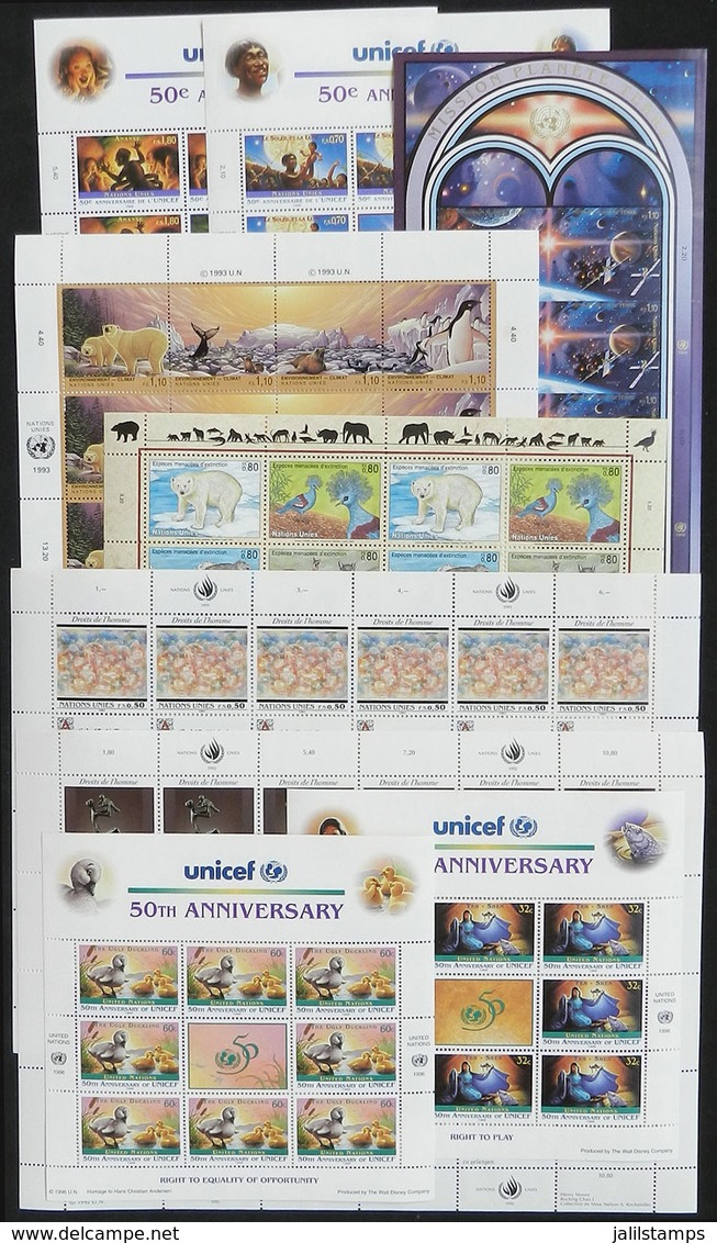UNITED NATIONS: Lot Of Modern Stamps In Complete Sheets, Very Thematic. The Face Value Is 155+ Swiss Francs + 1257 - Collections, Lots & Series