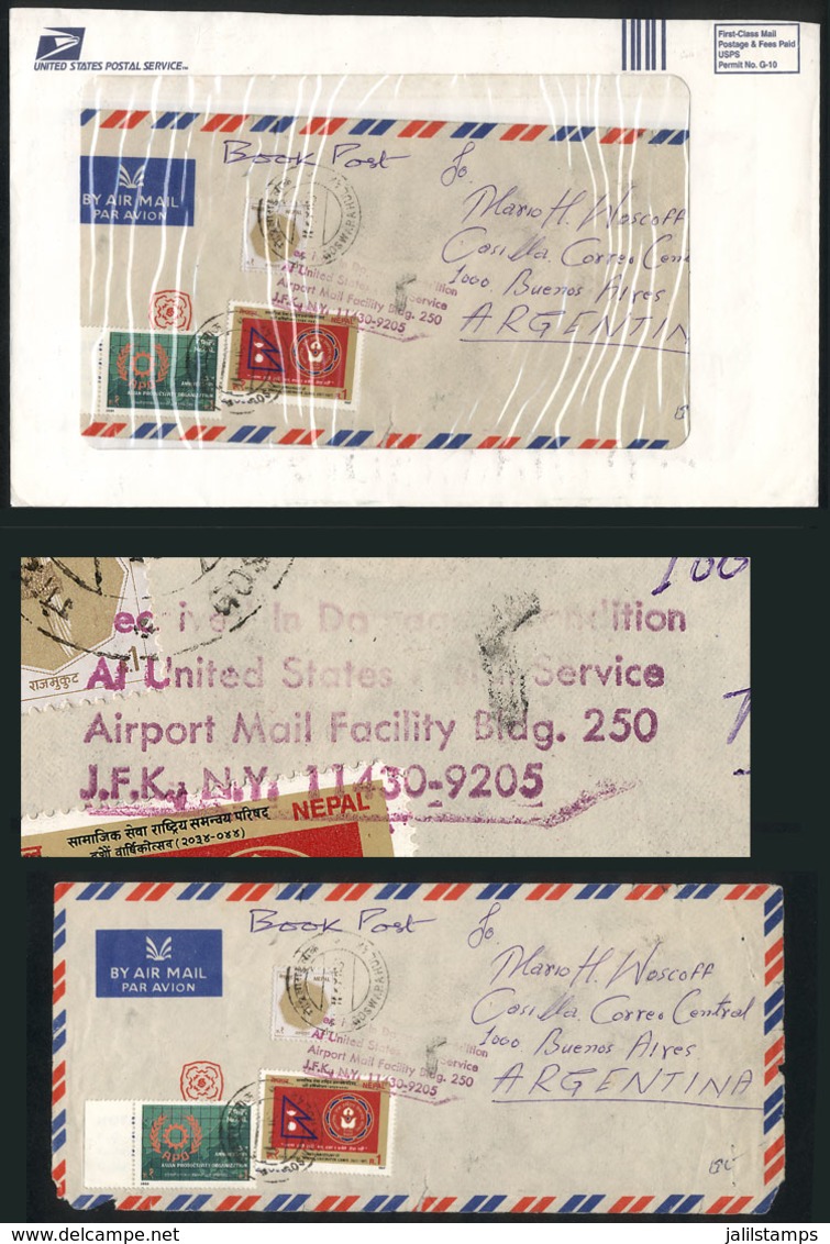 NEPAL: COVER DAMAGED IN TRANSIT: Airmail Cover That Contained Printed Matter, Sent To Argentina (circa 1987). I - Népal