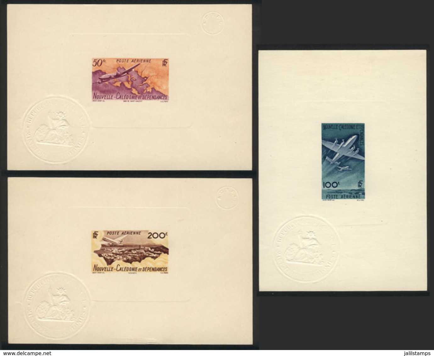 NEW CALEDONIA: Sc.C21/C23, 1948 Airplanes And Maps, Etc., DELUXE PROOFS, Complete Set Of 3 Values, Excellent - Other & Unclassified