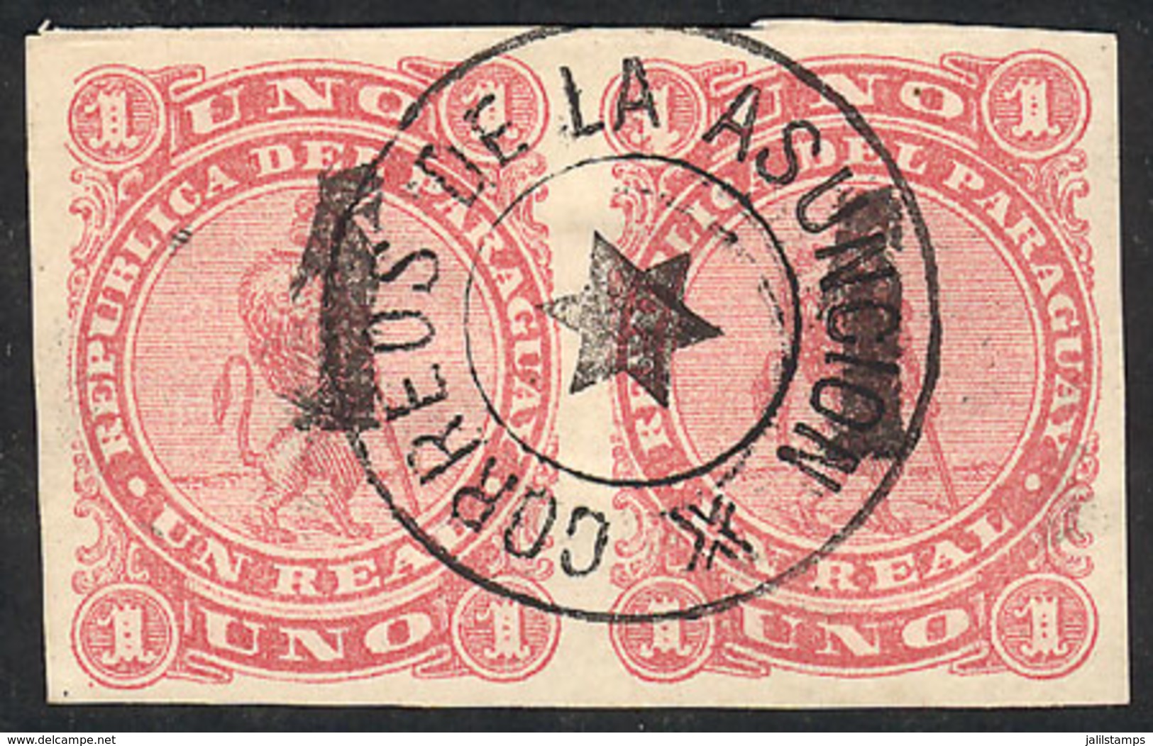 PARAGUAY: Sc.19, 1884 1c. On 1R. Rose, Beautiful Used Pair, VF Quality! - Paraguay