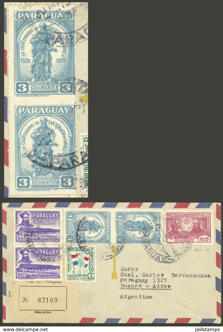 PARAGUAY: Yvert 548, 1958 3G. Ignacio De Loyola, PAIR IMPERFORATE HORIZONTALLY + Other Values Franking A Registere - Paraguay