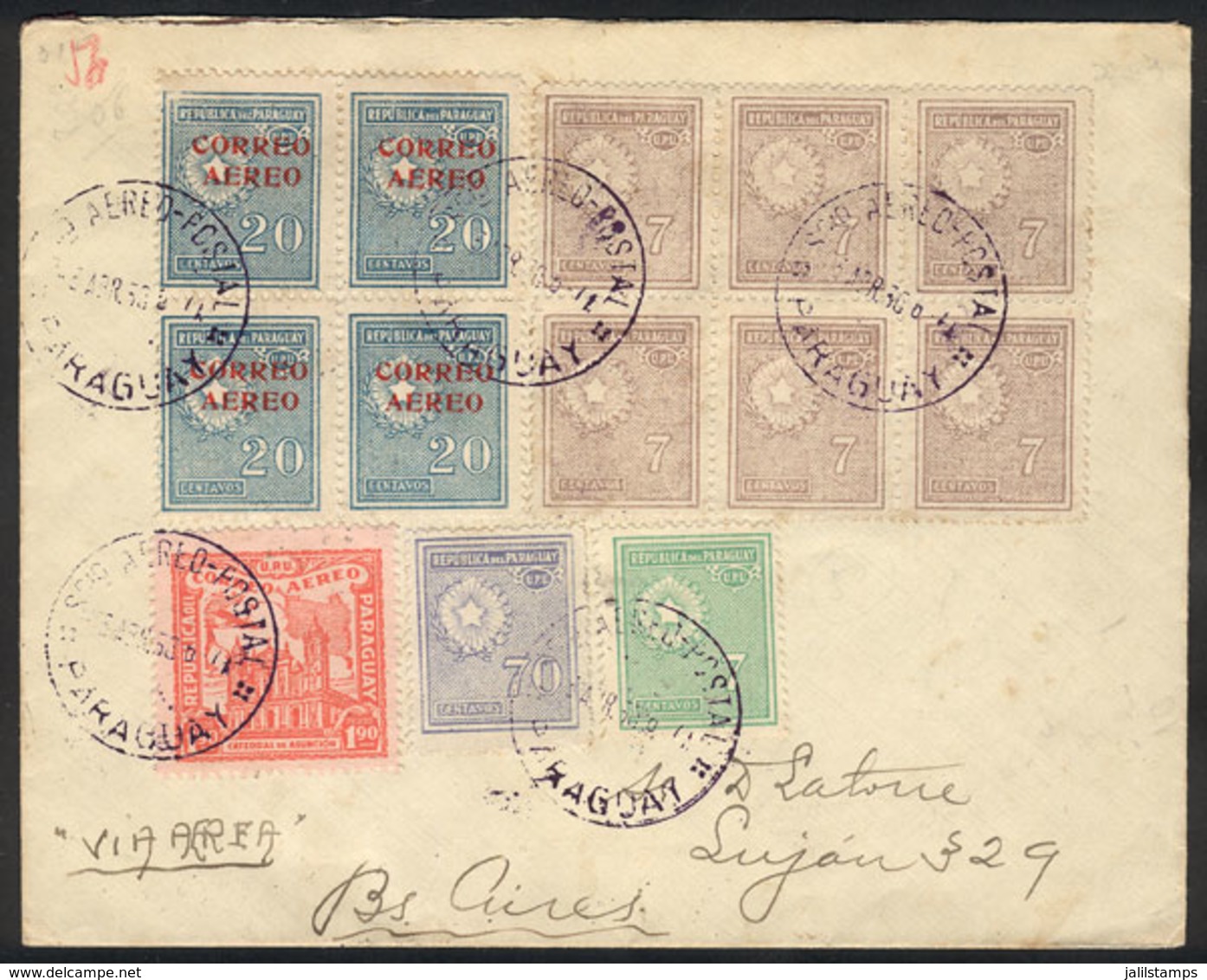 PARAGUAY: 3/AP/1930 Asunción - Buenos Aires: Airmail Cover With Nice Franking, VF Quality! - Paraguay