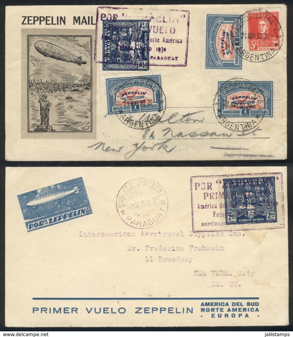 PARAGUAY: MAY 1930 Asunción - New York: 2 Covers Flown By Zeppelin, One With Paraguayan Postage And The Other One - Paraguay