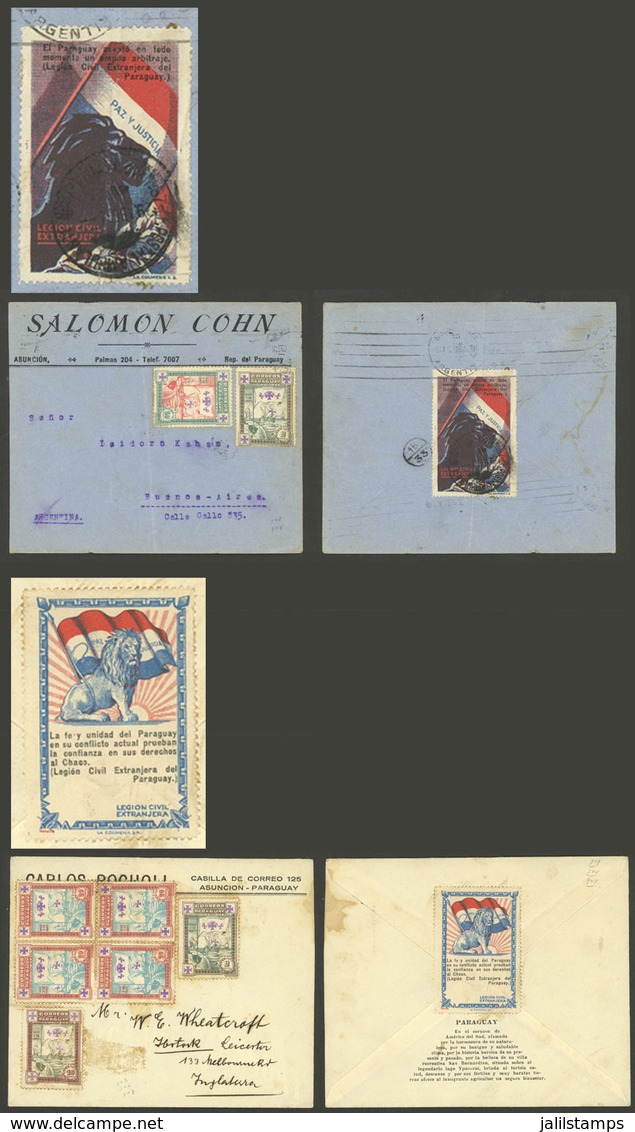 PARAGUAY: CHACO WAR: 2 Attractive Cinderellas On Back Of 2 Covers Sent From Asunción To Argentina And England, Intere - Fantasie Vignetten