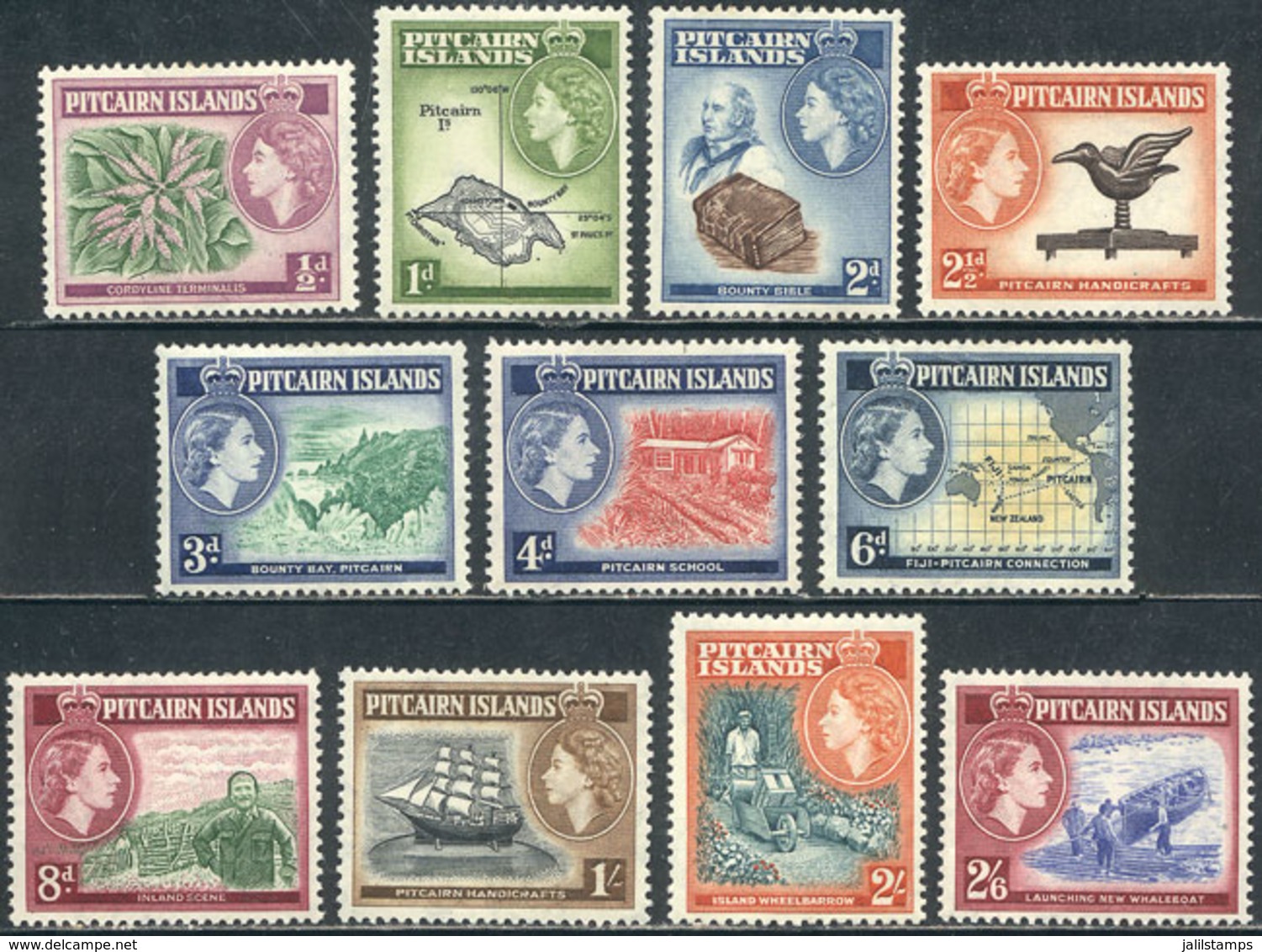 PITCAIRN: Sc.20/30, 1957 Ships, Maps, Flowers Etc., Complete Set Of 11 Unused Values, VF Quality. - Pitcairninsel