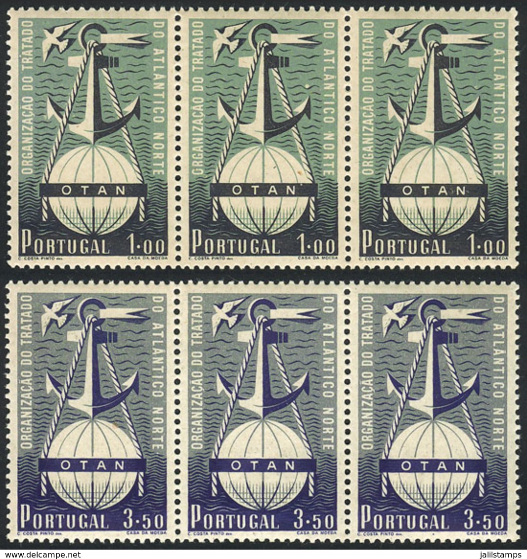 PORTUGAL: Sc.747/8, 1952 OTAN, Cpl. Set Of 3 Values In MNH Strips Of 3, Very Fine Quality, Catalog Value US$1,014. - Altri & Non Classificati