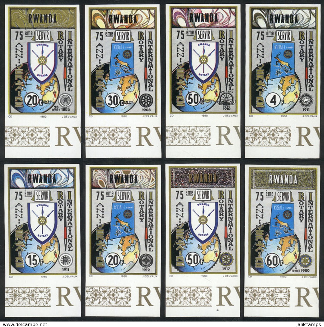 RWANDA: Sc.958/965, 1980 Rotary, Maps, Coats Of Arms, Compl. Set Of 8 Values, IMPERFORATE Variety, VF Quality! - Andere & Zonder Classificatie