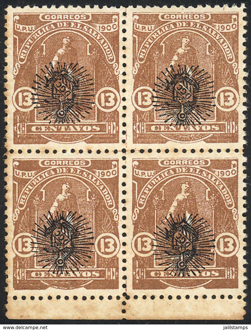 EL SALVADOR: Sc.268, Block Of 4 With INVERTED OVERPRINT, Mint Without Gum! - El Salvador