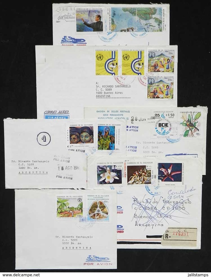 EL SALVADOR: 6 Modern Airmail Covers Sent To Argentina, Most Registered, Very Nice Postages, Very Thematic! - El Salvador