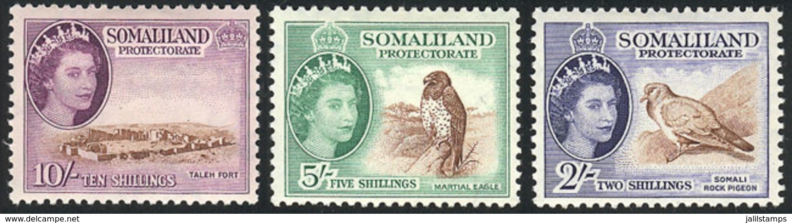 SOMALILAND: Sc.137/139, 1953/8 Birds And Taleh Fort, The 3 High Values Of The Set, VF Quality, Catalog Value US$85. - Somalia
