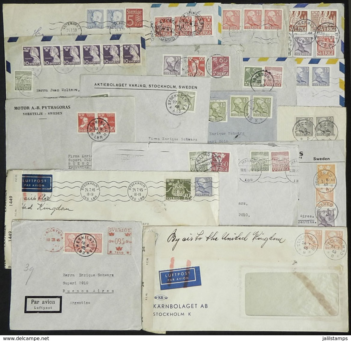 SWEDEN: 18 Covers Sent To Argentina, Almost All Between 1945 And 1946, Some CENSORED, There Are Interesting Post - Autres & Non Classés