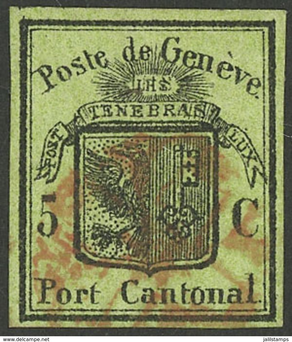 GENEVE: Sc.2L3, 1845/8 5c. Black On Yellow-green "Grosser Adler", Used, Wide Margins, Excellent Quality, With Several Sm - 1843-1852 Timbres Cantonaux Et  Fédéraux