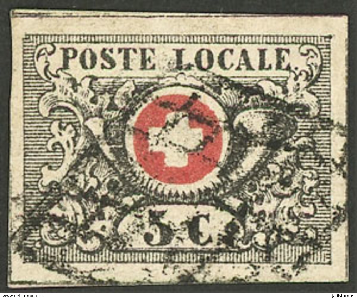 GENEVE: Sc.2L6 (Yvert 6), 1849/50 5c. Used, Wide Margins, Excellent Quality, With Signature And Certificate (1943) Of Al - 1843-1852 Poste Federali E Cantonali