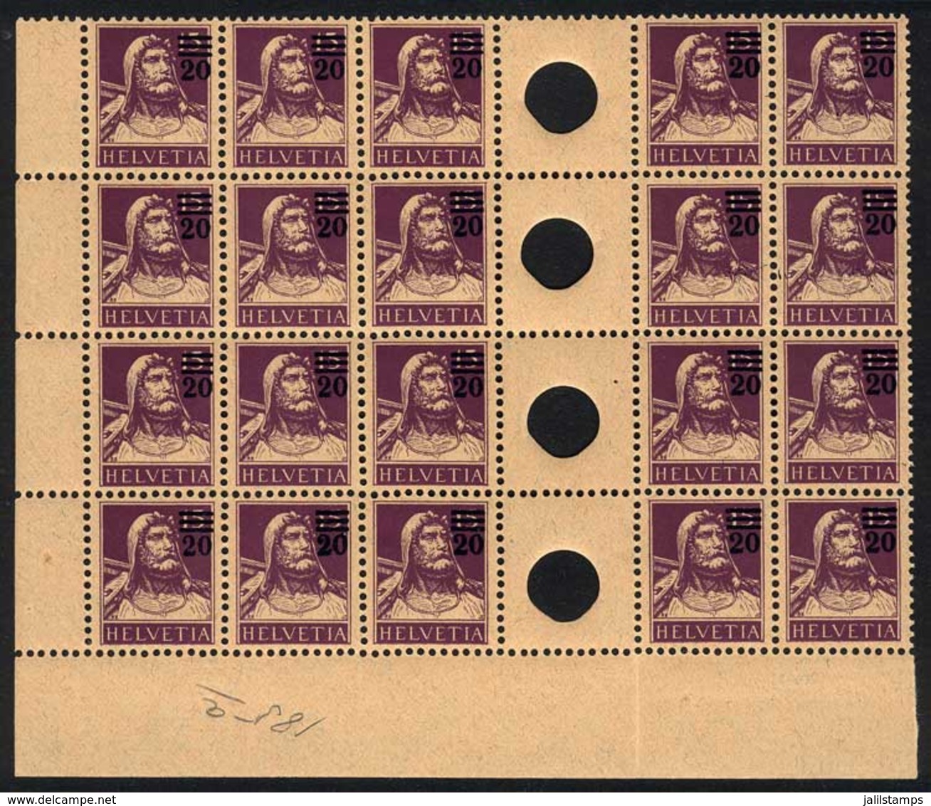 SWITZERLAND: Sc.197, Sheet Corner Block Of 20 With 4 Gutters, Mint Never Hinged, Superb! - Altri & Non Classificati