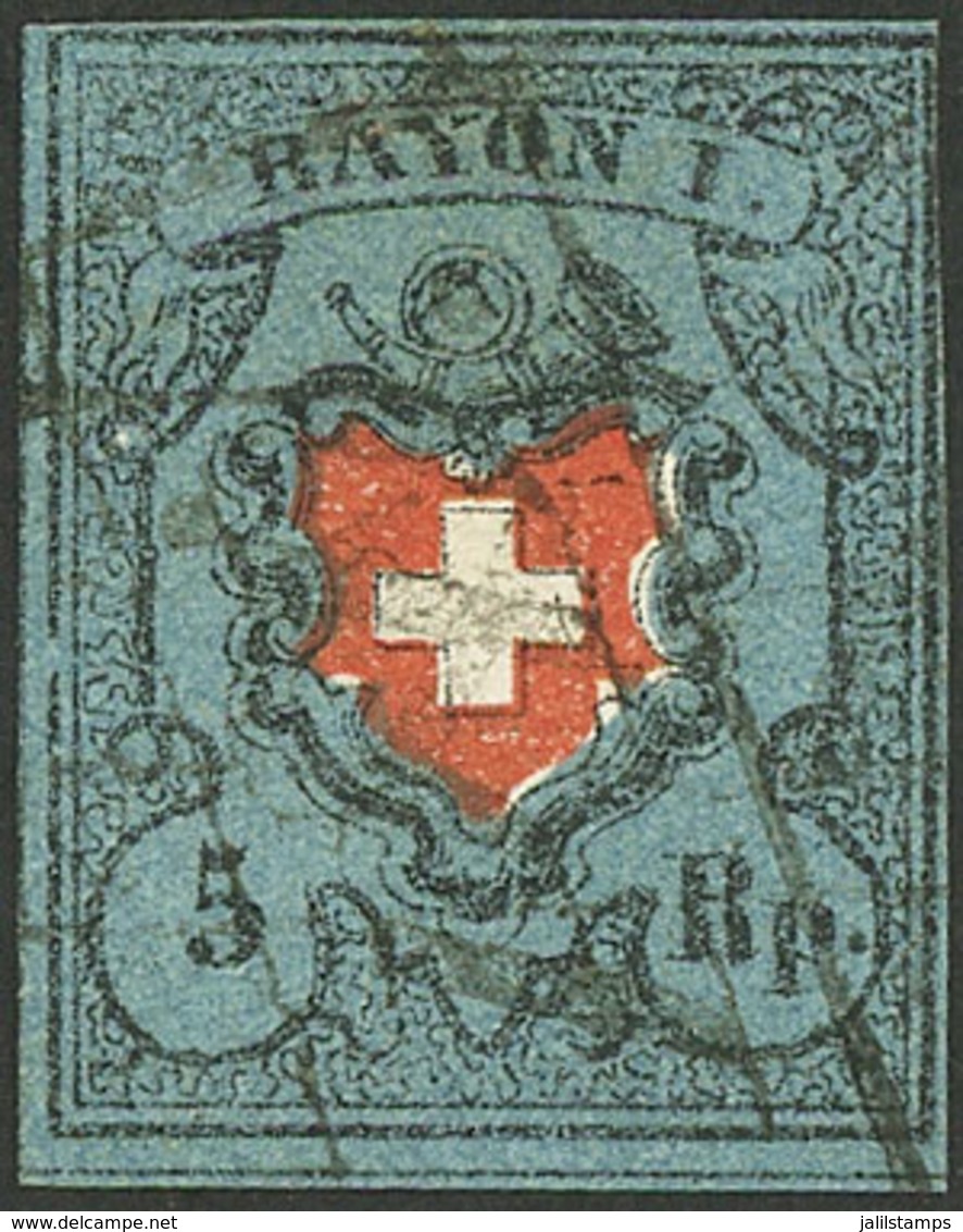 SWITZERLAND: Sc.5 (Yvert 18), Used, Fine Quality, Very Fresh, With Von Der Weid Certificate. - Altri & Non Classificati